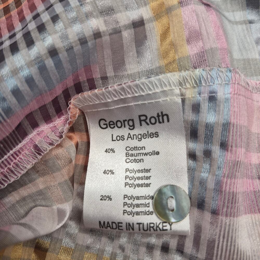 Georg Roth LA Rainbow Plaid Ruffle Front Cotton Blend Button Down Blouse Size M - Picture 9 of 10